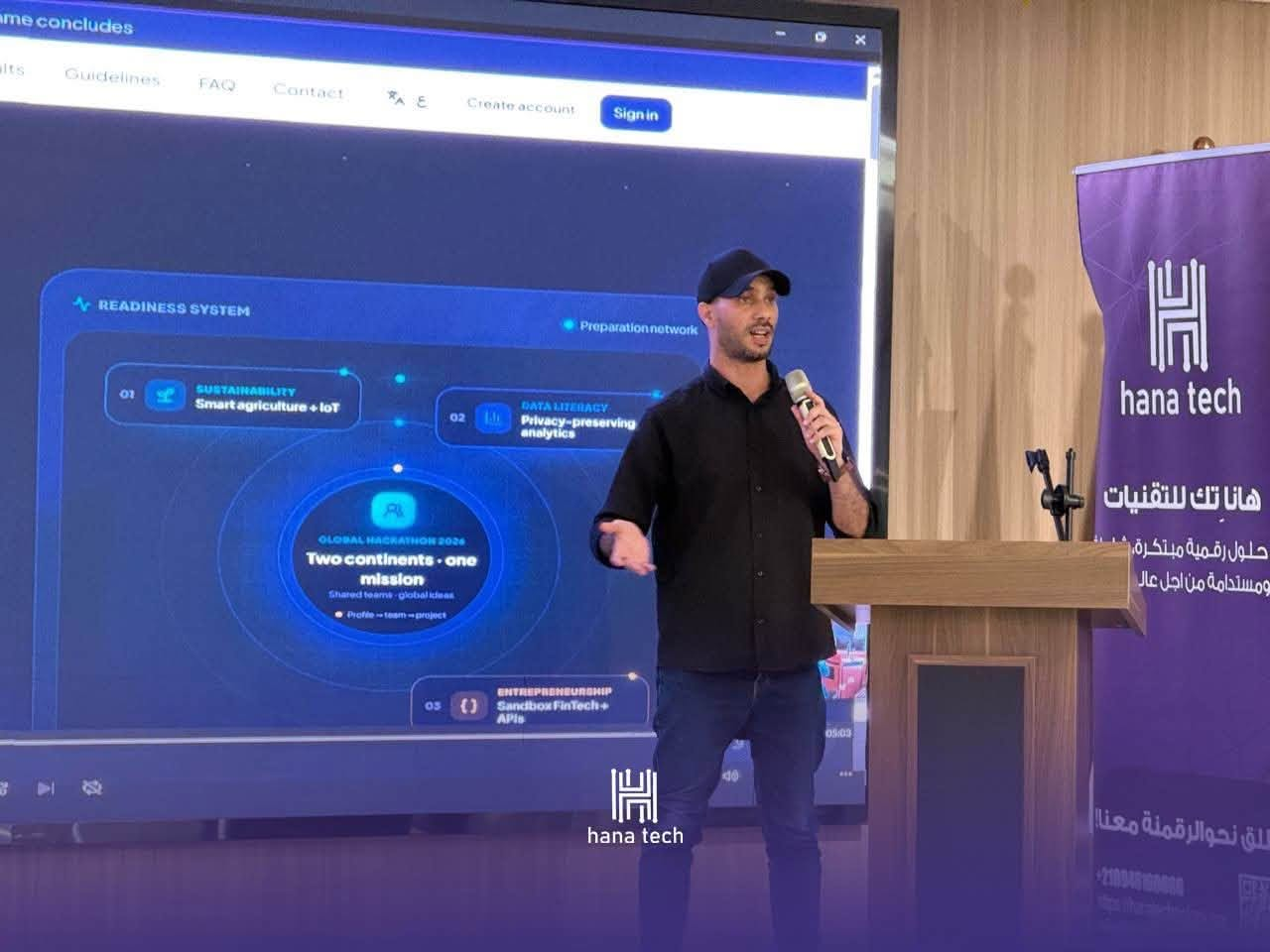 Hackathon 2026 — Mohamed Alarabi presenting at LIU hub